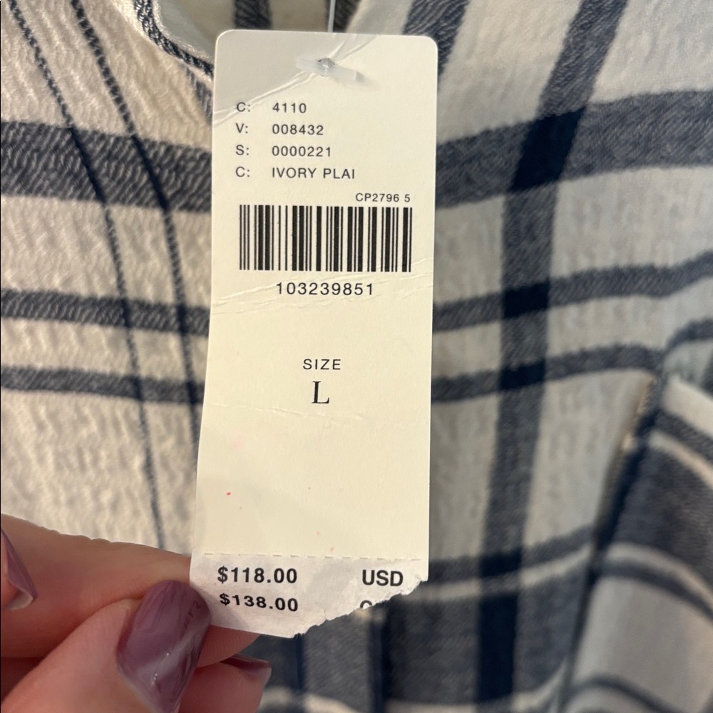 Anthropologie Pilcro Side-Slit Maci Tunic Buttondown in Ivory Plaid, size L, NWT - Picture 7 of 12